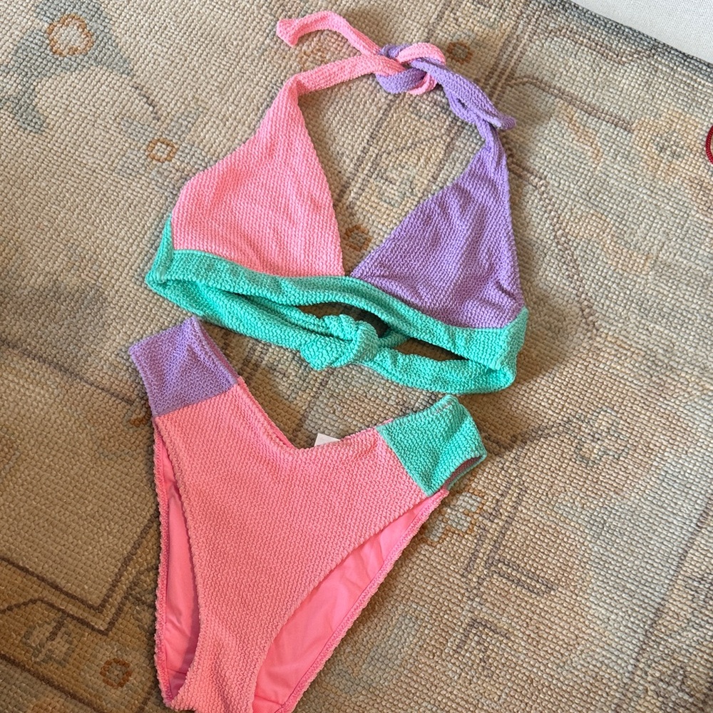 Show Me Your MuMu Pink, Purple, and Green Bikini